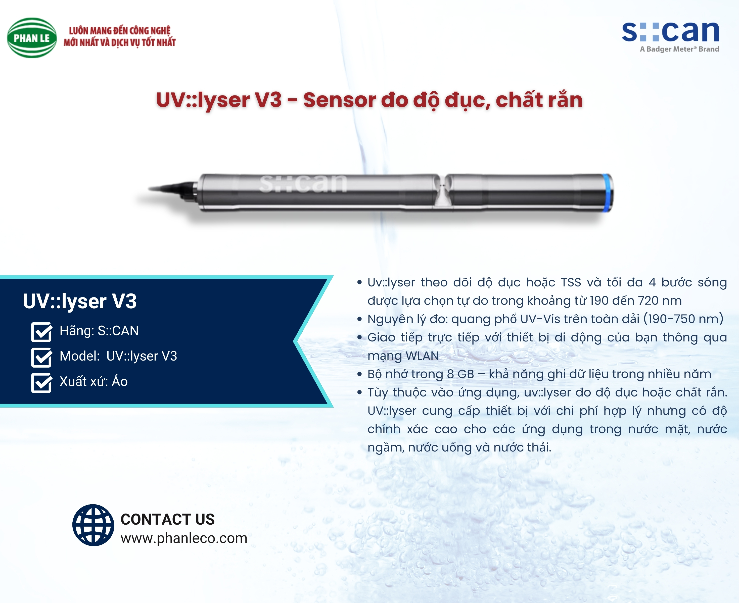 Thiết bị đo độ đục, chất rắn UV::lyser V3 (Hãng S::CAN)